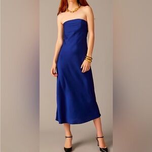 NWT J. Crew Collection Gwyneth Strapless Navy Blue Satin Midi Slip Dress Plus 20
